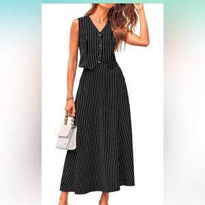 Vest skirt set . Maxi skirt pin strip spring dress